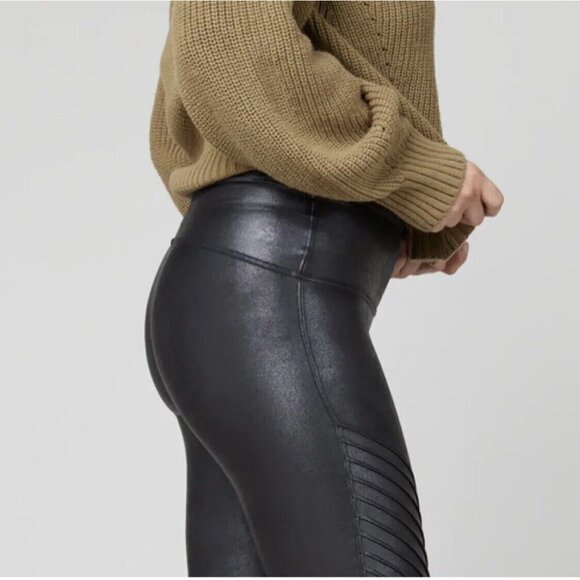 Spanx Black Faux Leather Moto Leggings Small 20136R - Picture 4 of 10